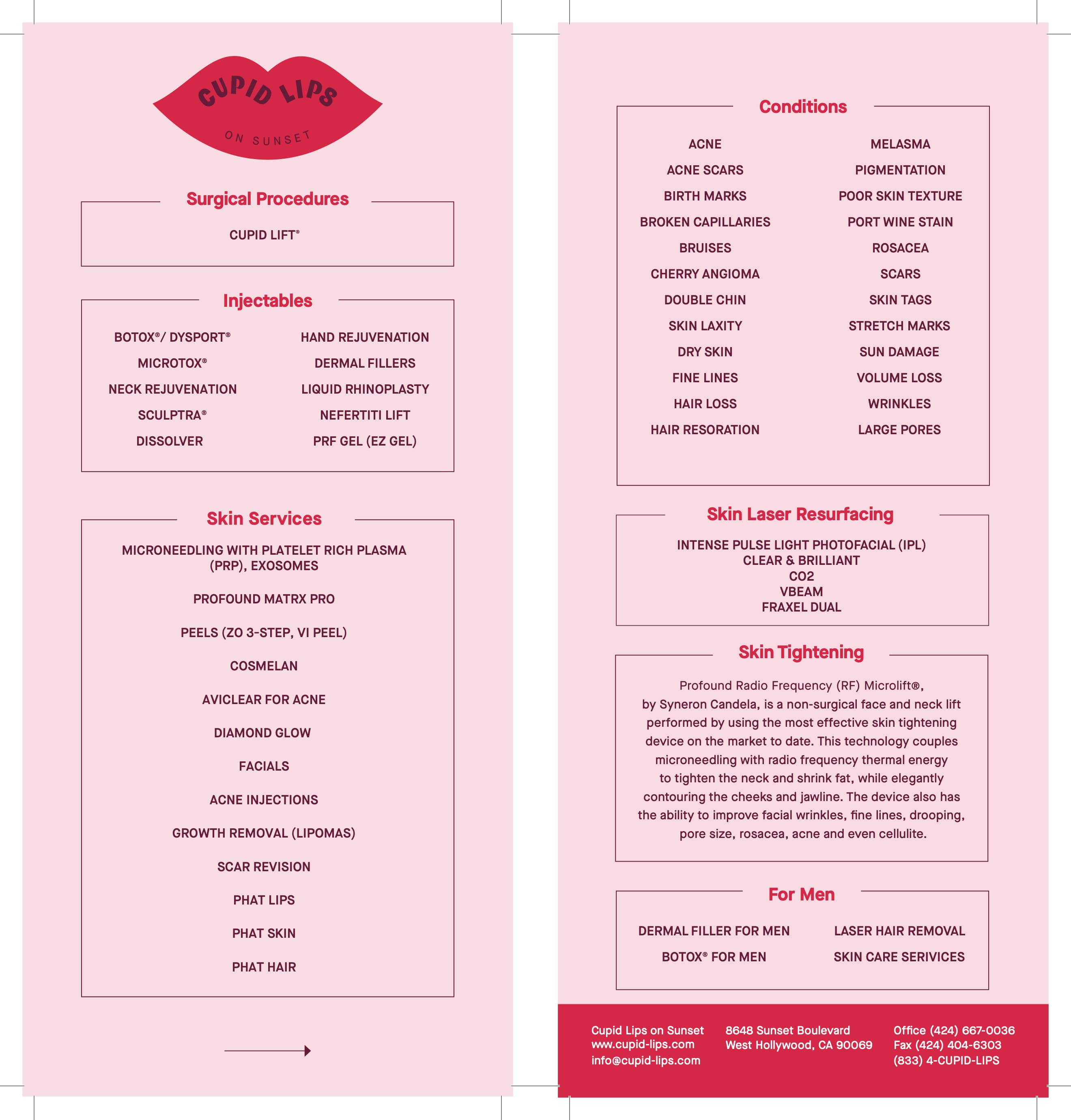 CUPID LIPS® Services Menu
